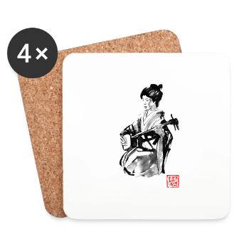 Geisha Shamisen - Untersetzer (4er-Set) - Weiß - Vorne
