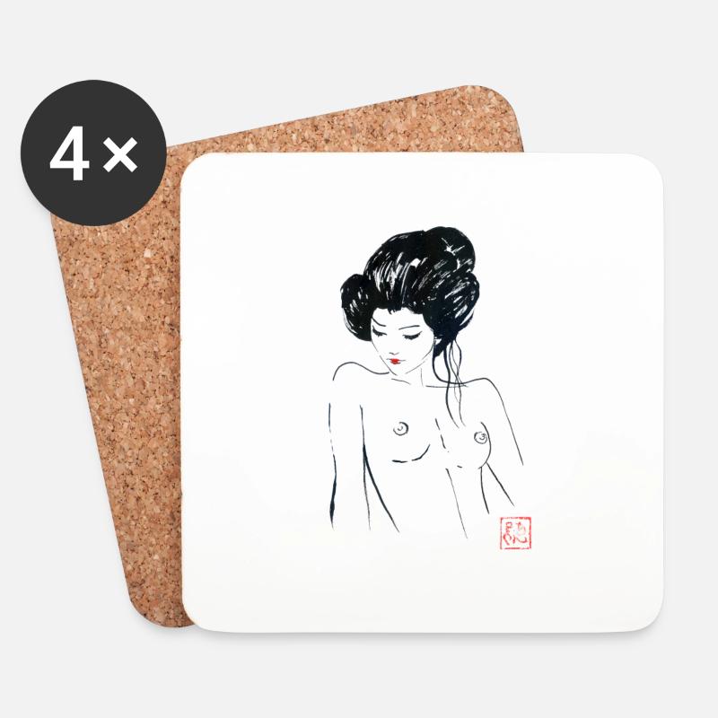 Nackte Geisha - Untersetzer (4er-Set) - Weiß