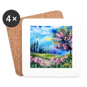 Watercolour Nature and forest Flower meadow Birds and tree - Coasters (set of 4) - white - Front