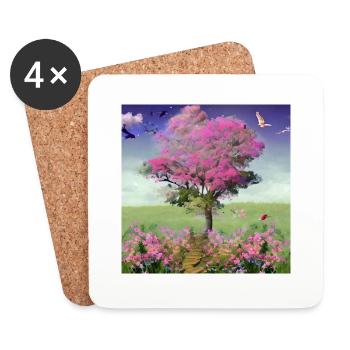 Aquarelle Arbre Magie de la Nature Fleurs Sauvages Prairie - Dessous de verre (lot de 4) - blanc - Devant