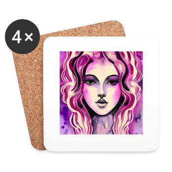 Beau visage femme magenta années 90 style art - Dessous de verre (lot de 4) - blanc - Devant