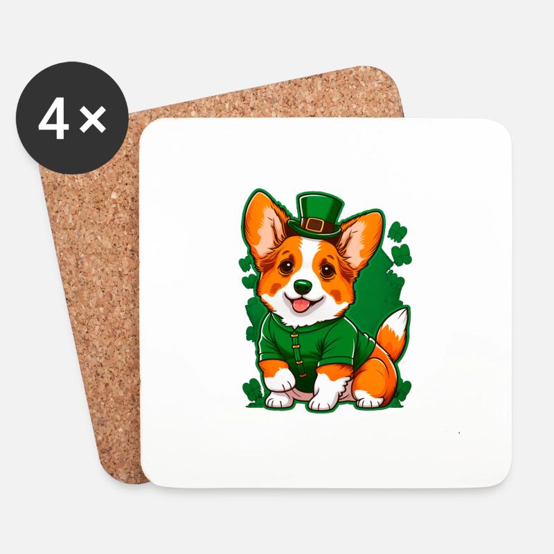 Leprechaun Corgi - Untersetzer (4er-Set) - Weiß