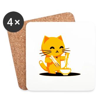 Pilou le chat qui mange des nouilles - Dessous de verre (lot de 4) - blanc - Devant