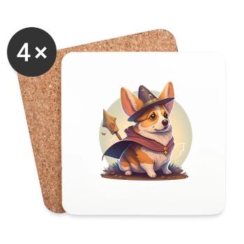 Corgi Magicien - Dessous de verre (lot de 4) - blanc - Devant