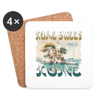 Home sweet Home - ma maison, mon bateau, mon île - Dessous de verre (lot de 4) - blanc - Devant