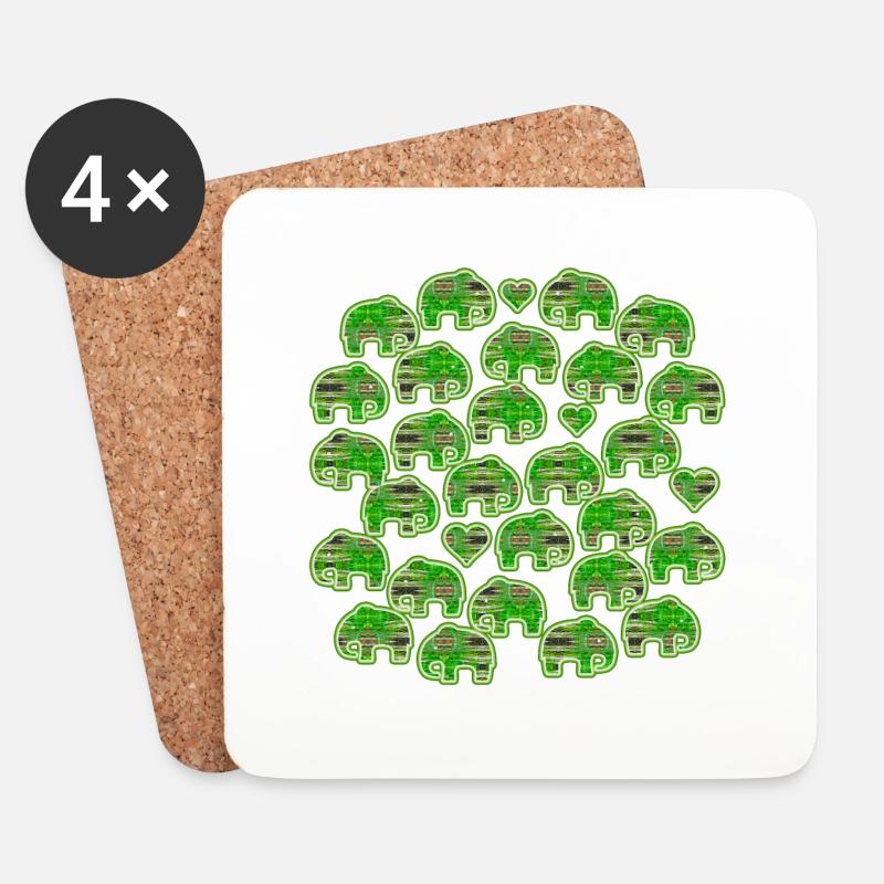 Elefant und Herzen grün - Untersetzer (4er-Set) - Weiß