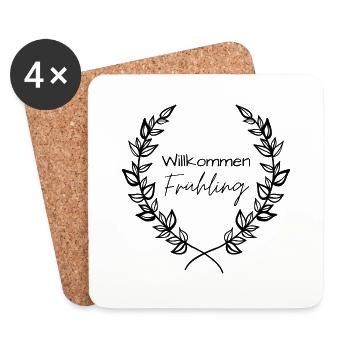 "Willkommen Frühling" Frühlingsdesign,Frühling - Untersetzer (4er-Set) - Weiß - Vorne