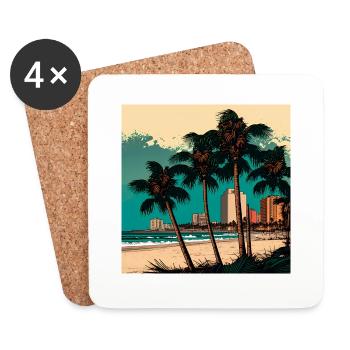 Miami, Japan Art Style - Untersetzer (4er-Set) - Weiß - Vorne