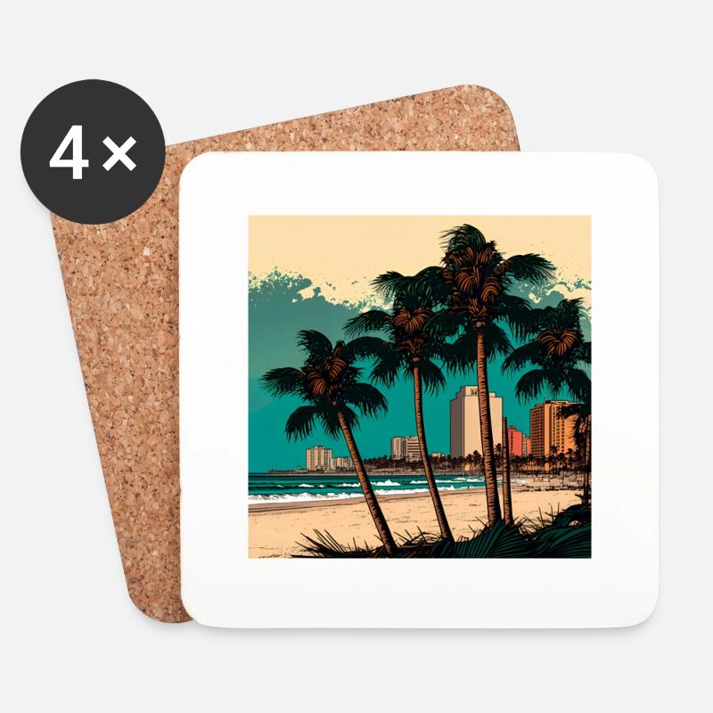 Miami, Japan Art Style - Untersetzer (4er-Set) - Weiß