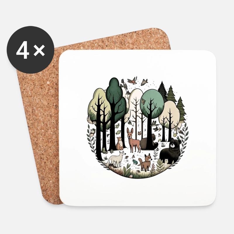 Waldtiere - Untersetzer (4er-Set) - Weiß