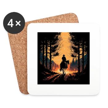 Un Cowboy au coucher du soleil - Dessous de verre (lot de 4) - blanc - Devant