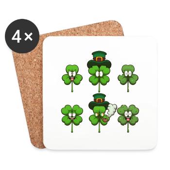 Cute Four-Leaf Clovers Characters - Coasters (set of 4) - white - Front