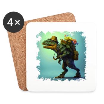 Ein Wandernder und bergsteigender Dino T-Rex - Untersetzer (4er-Set) - Weiß - Vorne
