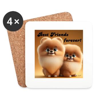 POMMERANIAN 2 BFF puppies cute little cute - Coasters (set of 4) - white - Front