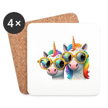 Freches Einhorn zwei Einhörner Einhornshirt Brille - Untersetzer (4er-Set) - Weiß - Vorne