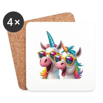 Licorne Deux licornes cool Festival Chemise licorne - Dessous de verre (lot de 4) - blanc - Devant