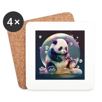 Un mignon panda joue avec une affiche à bulles de savon - Dessous de verre (lot de 4) - blanc - Devant