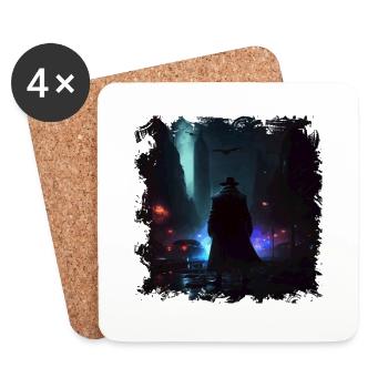 Dark protector in the city with neon light - Coasters (set of 4) - white - Front