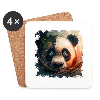 Panda Kopf Nahaufnahme auf ihm wächst Bergwald - Untersetzer (4er-Set) - Weiß - Vorne
