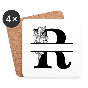 Personalisierter Blumenbuchstabe R - Untersetzer (4er-Set) - Weiß - Vorne