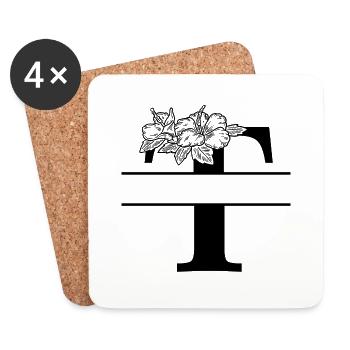 Personalisierter Blumenbuchstabe T - Untersetzer (4er-Set) - Weiß - Vorne
