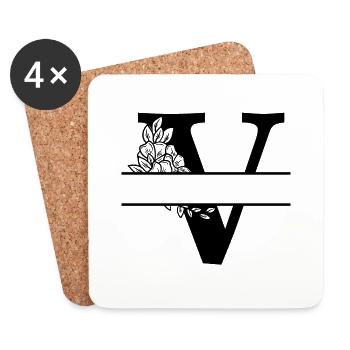 Personalized floral V letter - Coasters (set of 4) - white - Front