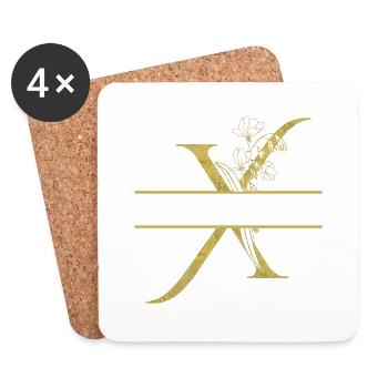 Personalisierter Blumengold-x-Buchstabe - Untersetzer (4er-Set) - Weiß - Vorne
