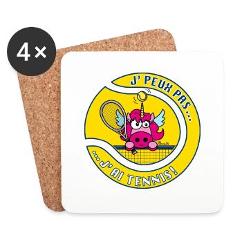 Licorne Rose, Tennis - Dessous de verre (lot de 4) - blanc - Devant