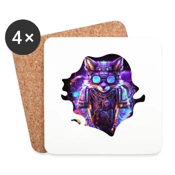 Mecha Wolf with neon lights and glasses - Coasters (set of 4) - white - Front