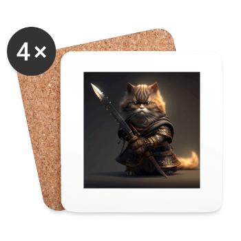 Chat samouraï avec épée - Dessous de verre (lot de 4) - blanc - Devant