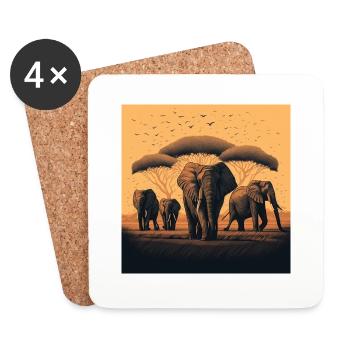 Friedliche Elefantenherde Geschenk - Untersetzer (4er-Set) - Weiß - Vorne