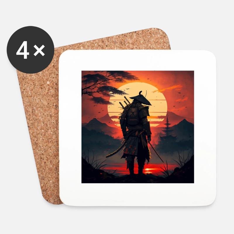 Samurai geht in den Sonnenaufgang Geschenk - Untersetzer (4er-Set) - Weiß