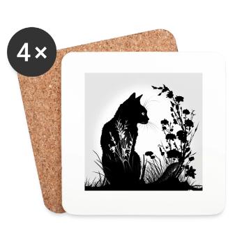 Silhouette Katze im Gras - Untersetzer (4er-Set) - Weiß - Vorne