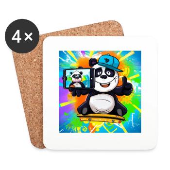 Panda fait un cadeau à la variante Selfie 2 - Dessous de verre (lot de 4) - blanc - Devant
