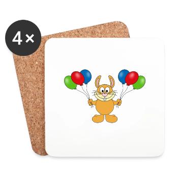 HASE - OSTERHASE - LUFTBALLONS - TIER - TIERISCH - Untersetzer (4er-Set) - Weiß - Vorne