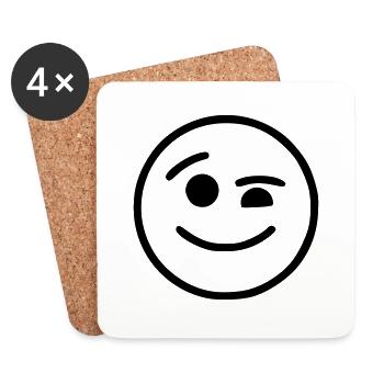 Emoji sketch wink noir - Dessous de verre (lot de 4) - blanc - Devant