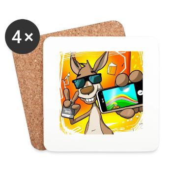Kangourou fabrique la variante Selfie 2 - Dessous de verre (lot de 4) - blanc - Devant