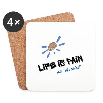 LIFE IS PAIN au chocolat blue text graffiti - Coasters (set of 4) - white - Front