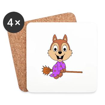 EICHHÖRNCHEN - HEXE - HEXENBESEN - TIER - Untersetzer (4er-Set) - Weiß - Vorne