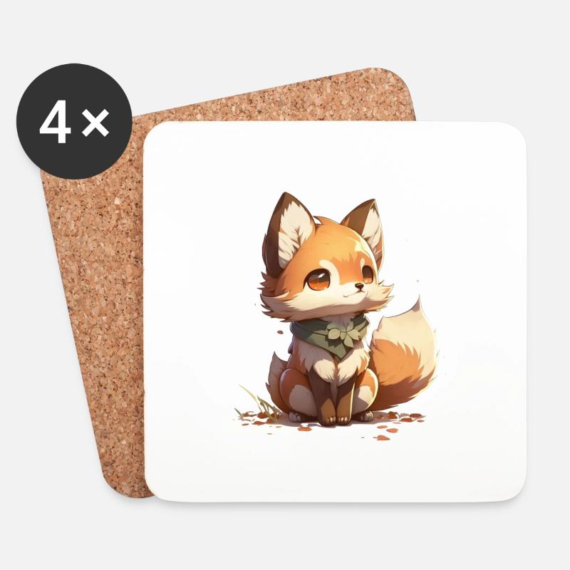 Red Fox, Cartoon, Anime Comic Fox - Coasters (set of 4) - white