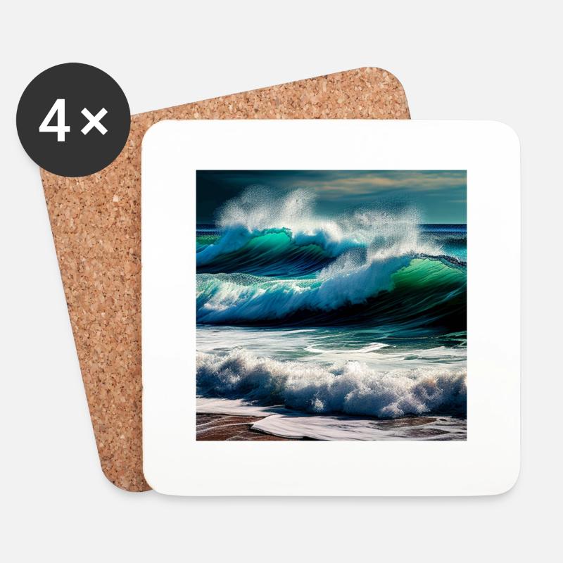 Welle am Strand - Untersetzer (4er-Set) - Weiß