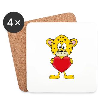 LEOPARD - HERZ - LOVE - TIER - TIERISCH - VERLIEBT - Untersetzer (4er-Set) - Weiß - Vorne