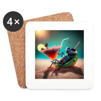 Chillige Fliege am Strand mit Cocktail - Untersetzer (4er-Set) - Weiß - Vorne