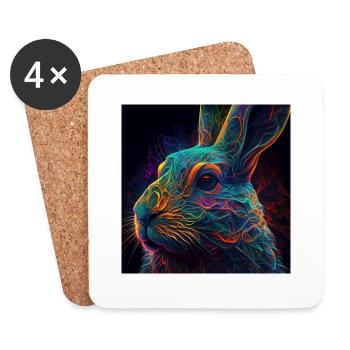 Coloured rabbit, unique design - Coasters (set of 4) - white - Front