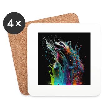 Colored raccoon, unique design - Coasters (set of 4) - white - Front