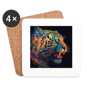 Farbiger Tiger, einzigartiges Design - Untersetzer (4er-Set) - Weiß - Vorne