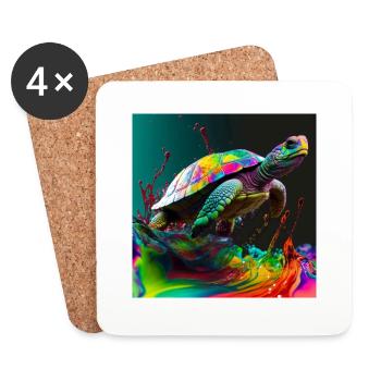 Farbige Schildkröte, einzigartiges Design - Untersetzer (4er-Set) - Weiß - Vorne
