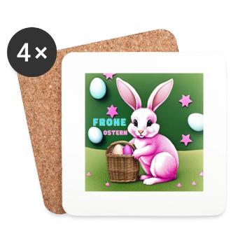Frohe pinke Ostern - Untersetzer (4er-Set) - Weiß - Vorne
