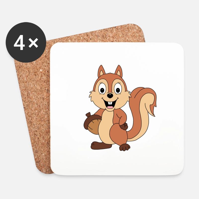 EICHHÖRNCHEN - EICHEL - TIER - TIERISCH - TIERISCH - Untersetzer (4er-Set) - Weiß