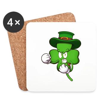 Angry Four-Leaf Clover Character Ready To Fight - Coasters (set of 4) - white - Front